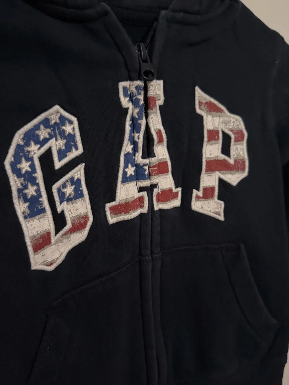 GAP Navy Hooded Zip-Up Sweatshirt with Flag Lettering